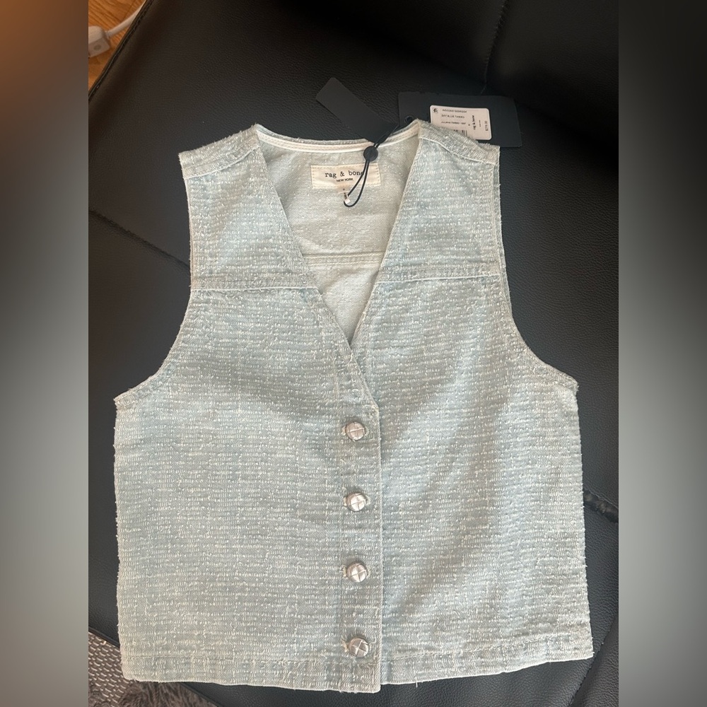 rag & bone sky blue tweed vest
